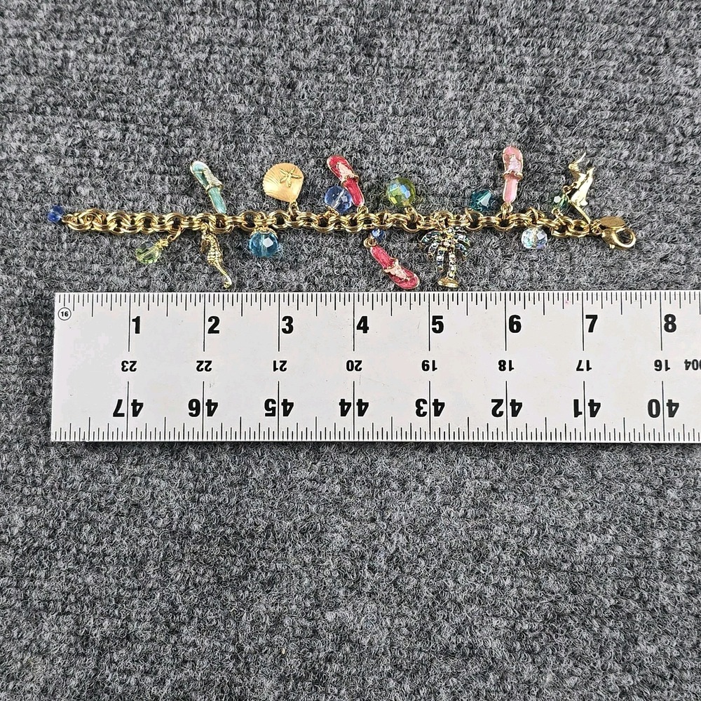 Vintage Kirks Folly Beach‎ Charm Bracelet Flip Flops Palm Seahorse Gold Tone - Picture 7 of 7